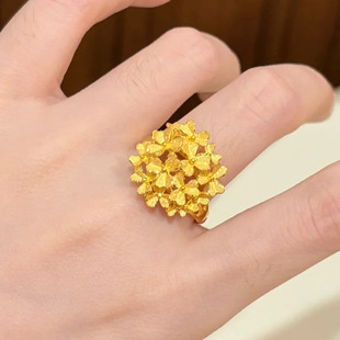 金店同款沙金中式复古一路繁花花塔戒指女花团锦簇开口戒结婚三金