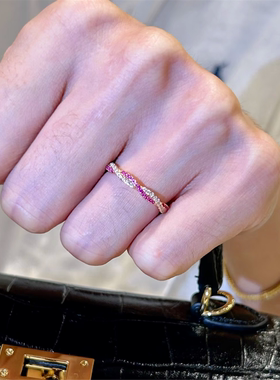 金店同款彩宝碎钻麻花排戒指女