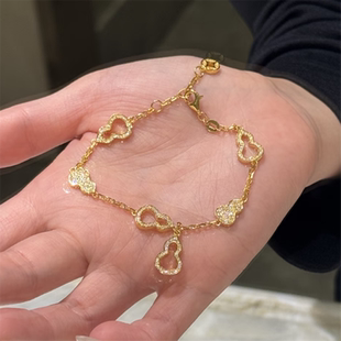 镶嵌满钻福禄生财葫芦手链女仿真黄金色挂坠铜钱轻奢小众精致手串