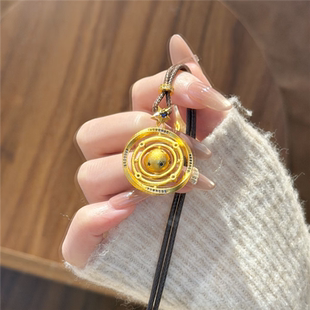 新款四象转运星仪项链女仿黄金色5G工艺可转动梦幻星球吊坠毛衣链