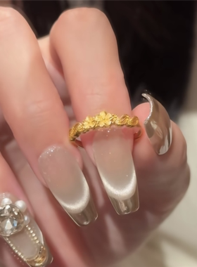 999黄金色小克重雕刻桂花戒指女