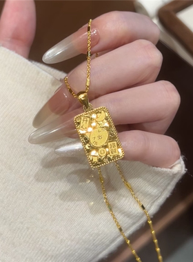 招财小猫碎碎冰方牌吊坠项链女