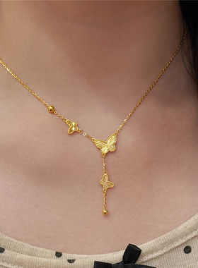 高货版~不掉色沙金999精美蝴蝶流苏项链女2025新款在逃公主锁骨链