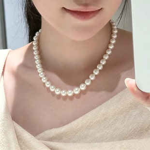 法式正圆澳白仿海水冷光珍珠项链女大气日常小众轻奢锁骨链高级感