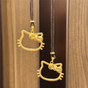 古法小克重点钻镂空大头kitty猫项链女仿真黄金精致可调节毛衣链