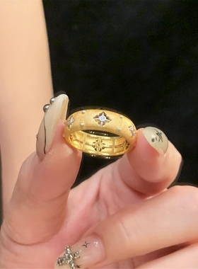 复古超贵气拉丝镂空四叶草戒指女