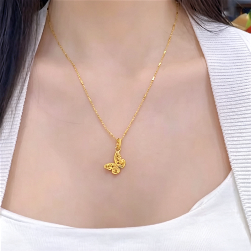 999黄金色超闪车花碎碎冰蝴蝶项链女高级精致灵动福蝶星光链锁骨