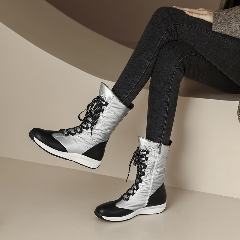 新款羽绒棉侧拉链雪地靴女短筒系带羽绒布防水防滑保暖加厚大棉靴,女鞋,时尚雪地靴,淘宝优惠券,粉丝福利购,淘宝优惠卷