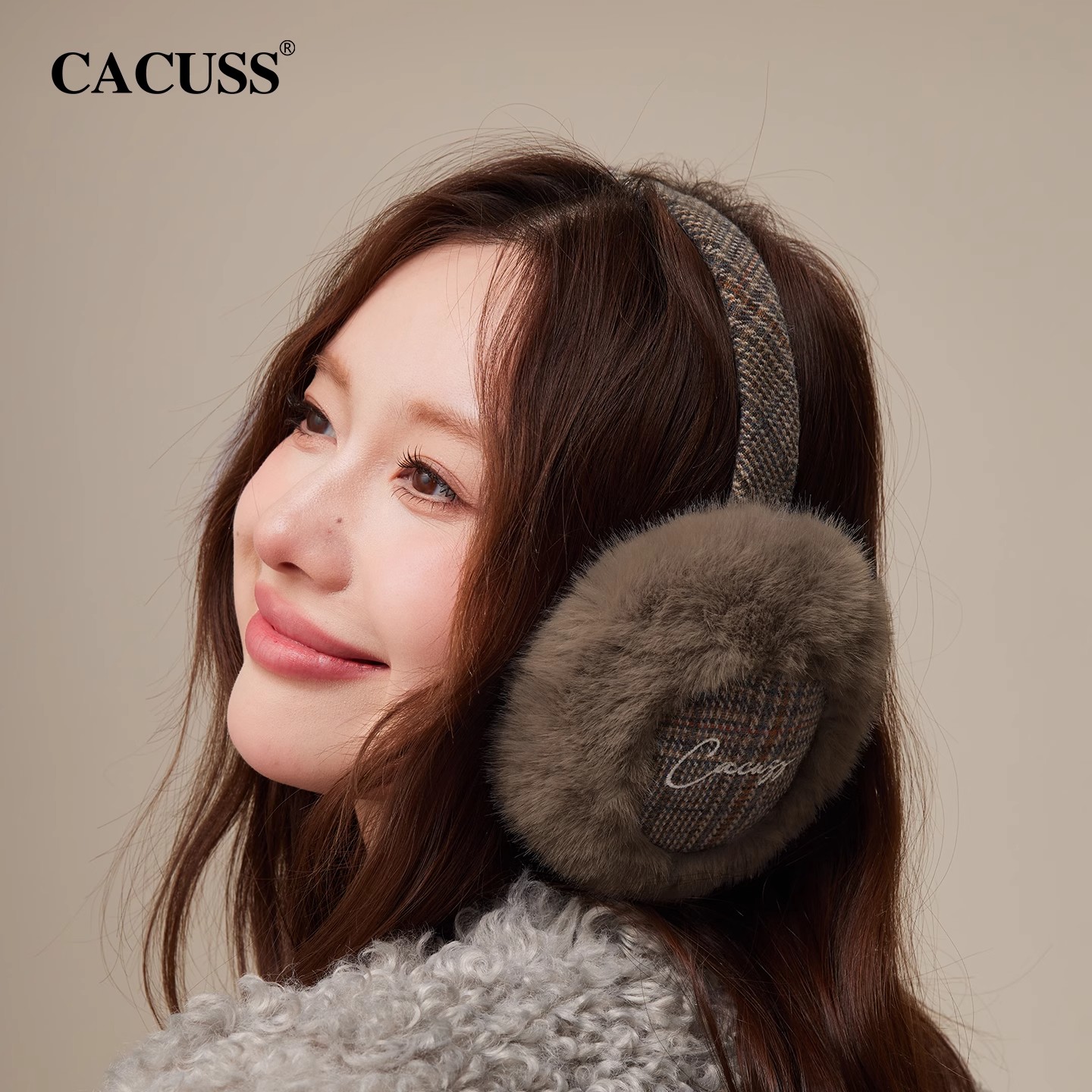 秋冬新款复古格纹可折叠耳罩耳捂