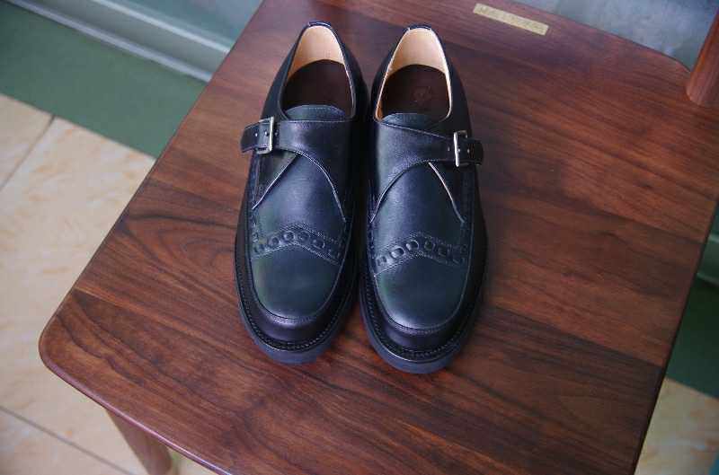 英格兰 grenson one 时尚黑色蒙克皮鞋