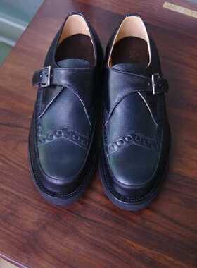 英格兰 grenson one 时尚黑色蒙克皮鞋