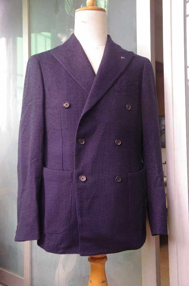 意大利高端男装 luigi borrelli napoli 蓝色全毛粗织 双排扣西服