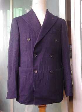 意大利高端男装 luigi borrelli napoli 蓝色全毛粗织 双排扣西服