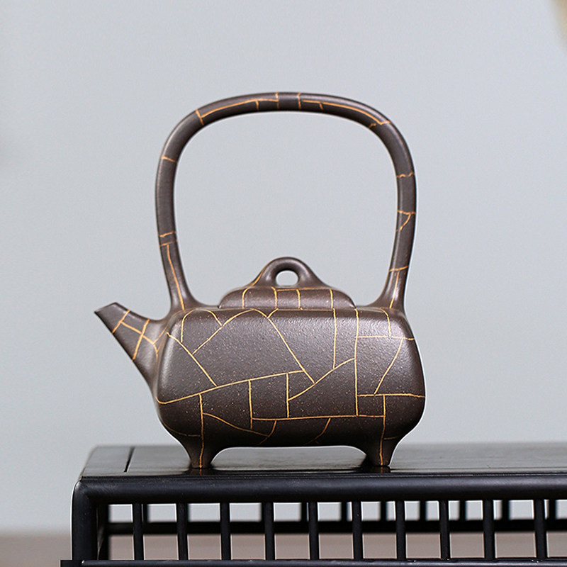 收藏级重器 2008和2009年全手工制陶大赛中获得一等奖  冰纹提梁