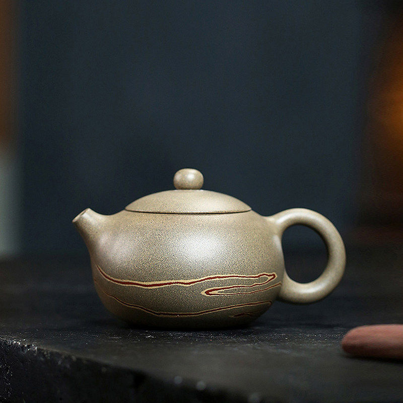 藏壶者宜兴紫砂壶全手工绞泥西施壶  国工黄龙山四号井原矿青段