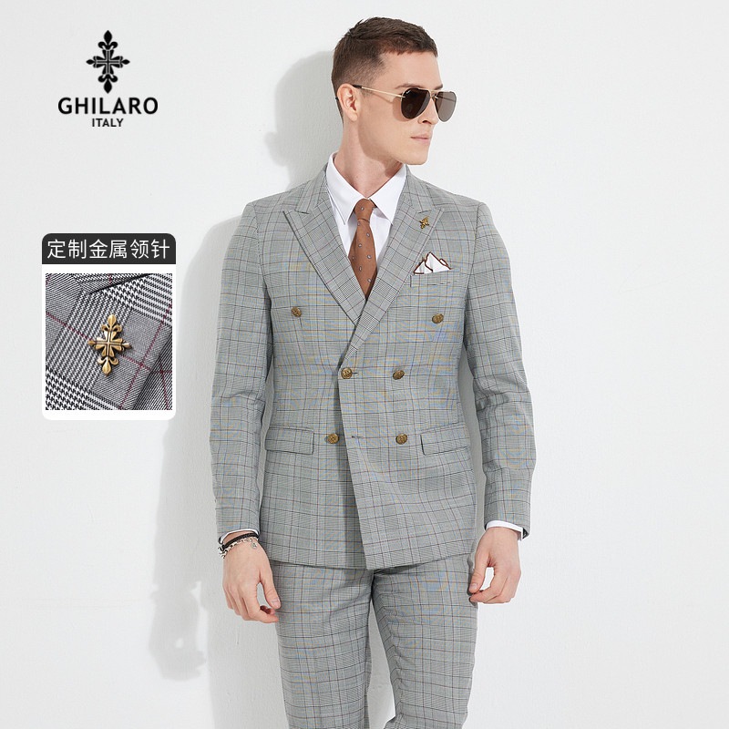 GHILARO/古劳吉那诺【三件套西服套装】正装男意式格纹套西服1315