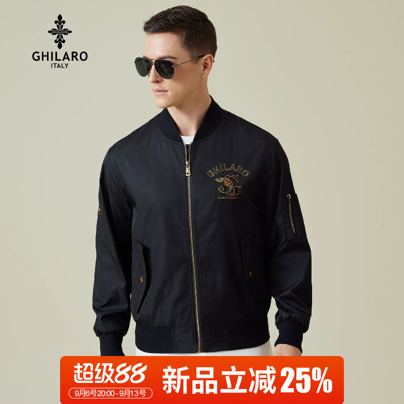 GHILARO/古劳吉那诺男士休闲经典棒球领飞行服款时尚刺绣夹克3001