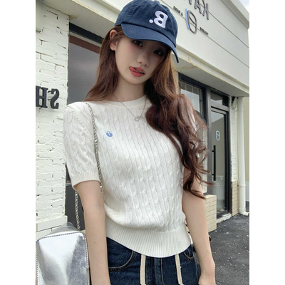 女夏季小清新修身短款正肩上衣