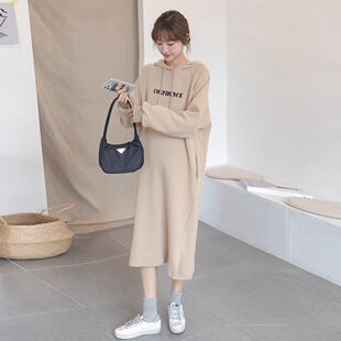 孕妇装网红时尚新款韩版宽松潮妈春秋款卫衣秋冬季孕妇连帽连衣裙