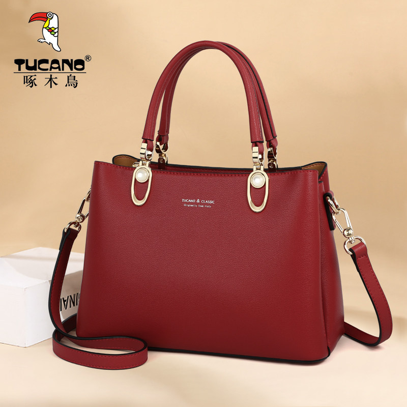 啄木鸟手提包2019新款女包时尚中年妈妈包百搭斜挎女士包包2020潮