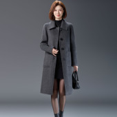 纯羊毛双面绒大衣女长款 加厚明口袋秋冬抗皱深珐灰高级感毛呢外套