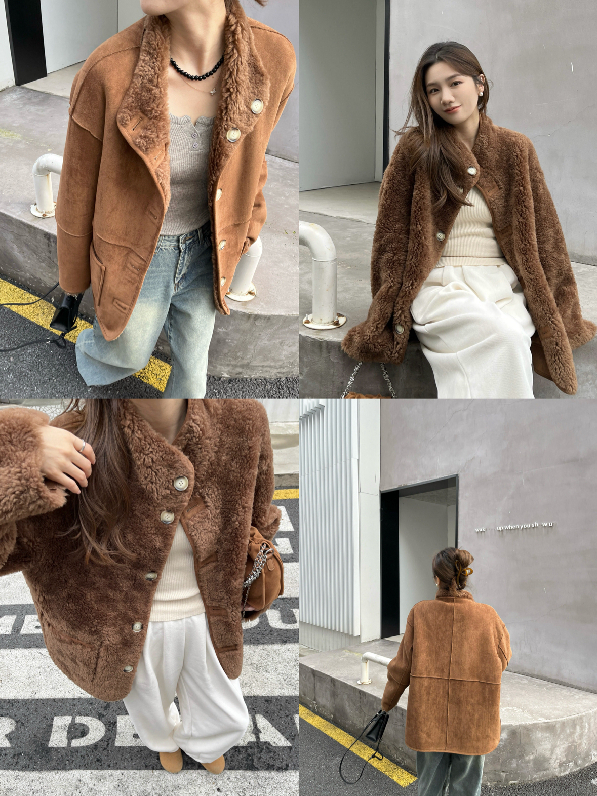 “小奶熊 ”澳洲进口100羊羔毛皮草羊剪绒两面穿皮毛一体外套女冬