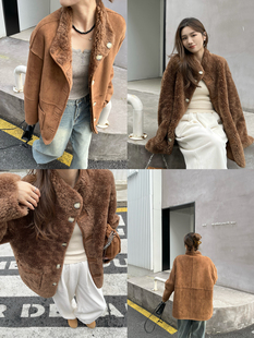 “小奶熊 ”澳洲进口100羊羔毛皮草羊剪绒两面穿皮毛一体外套女冬