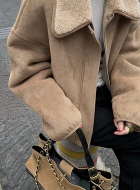 卢西西  1OO绵羊毛麂皮双面两穿长袖皮草韩系短外套女冬【新品】