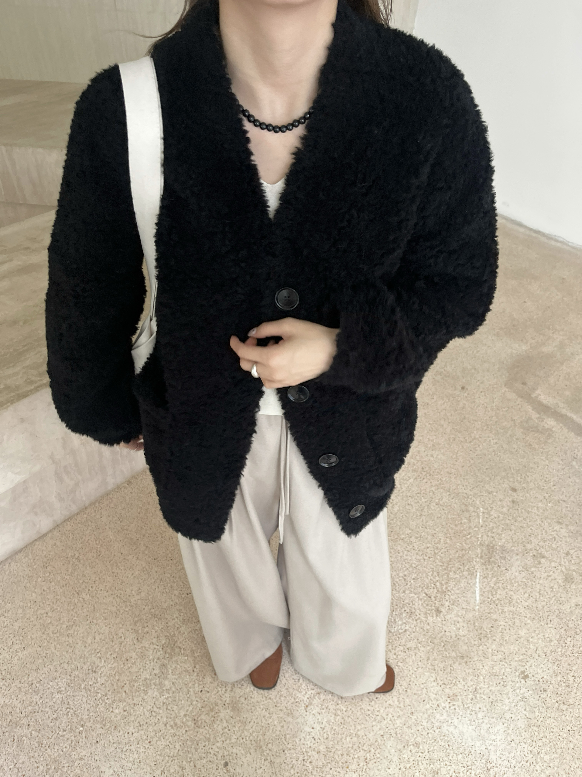 100%真羊毛皮草宽松外套女开衫大廓形羊羔毛颗粒毛休闲加厚羊剪绒 - 封面