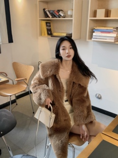 美拉德芭莎托斯卡纳全羊毛羊剪绒复合皮毛一体大衣外套中长款冬季