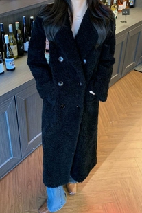 漂亮姐姐’长款西装100%绵羊毛羊剪绒冬新款外套女羊羔毛大衣2025