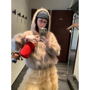 卢西西‘拉毛外套' 绵羊毛+山羊绒高级感连帽款秋冬上衣女松弛感