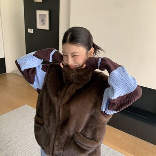卢西西 中古老钱 棕色环保水貂皮草马甲女新款秋冬叠穿马夹松弛韩
