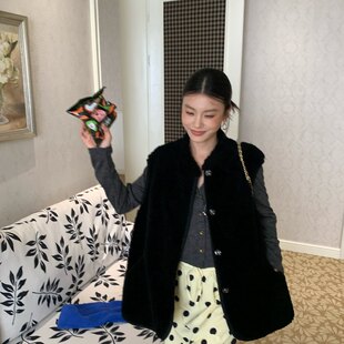 LUXIXI 100澳毛羊羔毛复合皮毛一体廓形马甲简约高级叠穿背心秋冬