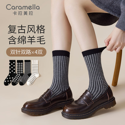 caramella复古波点中筒袜
