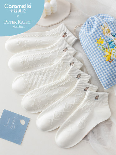 焦美拉彼得兔联合袜夏季新网眼透气日式白袜短女子袜