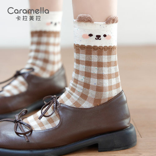 caramella2026新款可爱少女袜子春秋新款卡通女棉短袜女生中筒袜