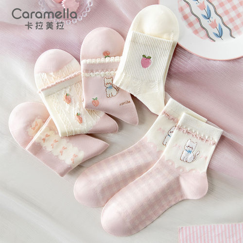 caramella甜美秋季少女短筒袜
