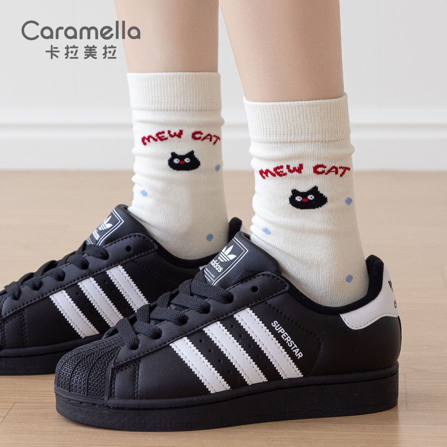 卡通猫咪棉袜子韩系ins中筒袜