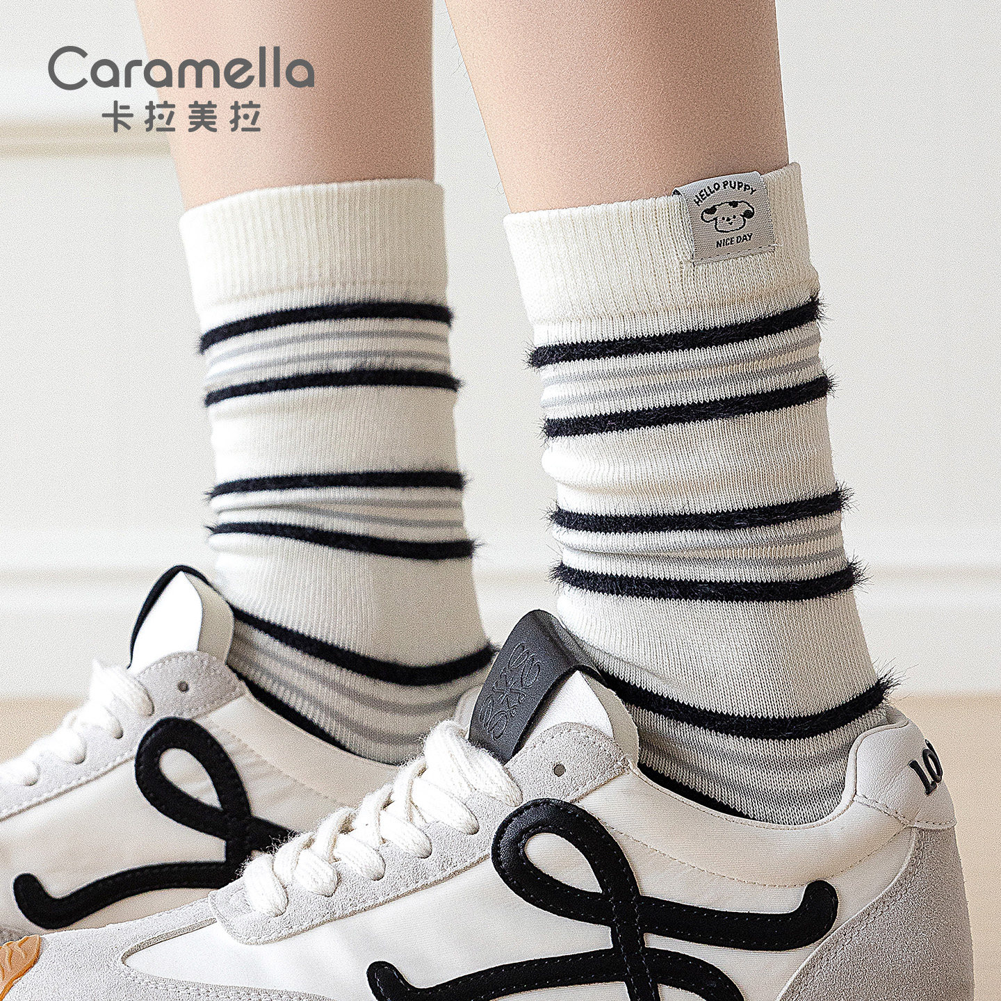 卡拉美拉袜子女秋冬2025新款中筒袜韩系休闲百搭棉袜舒适堆堆女袜