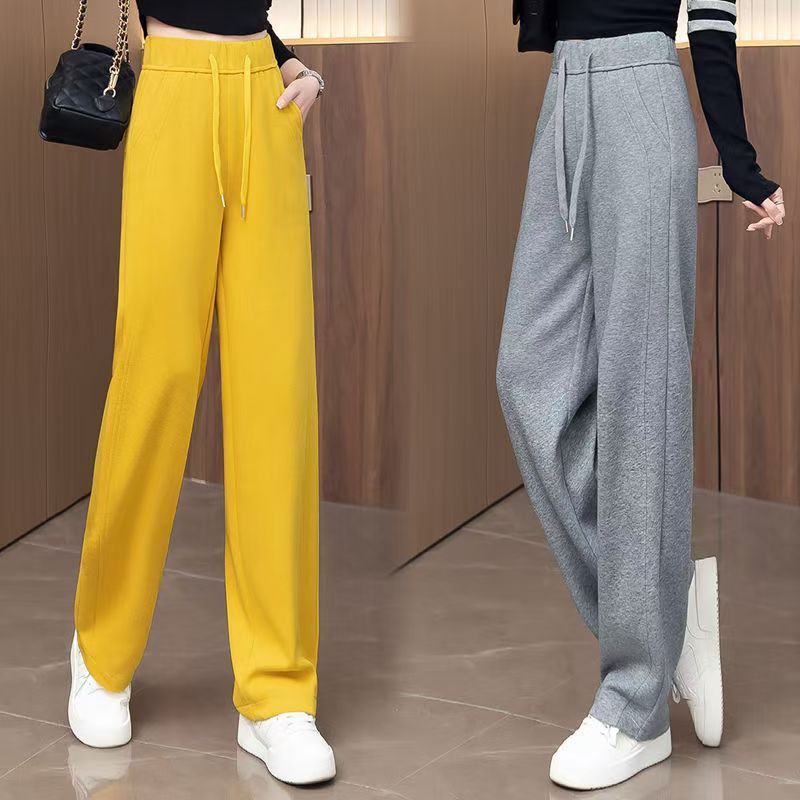 黄色松紧腰裤子女2025新款春季