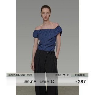 修身 UNSPOKEN不对称一字肩短袖 新款 女2026春装 显瘦高级感上衣 衬衫