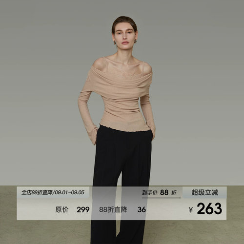 UNSPOKEN假两件荡领蕾丝拼接针织衫女秋季设计感修身显瘦气质上衣