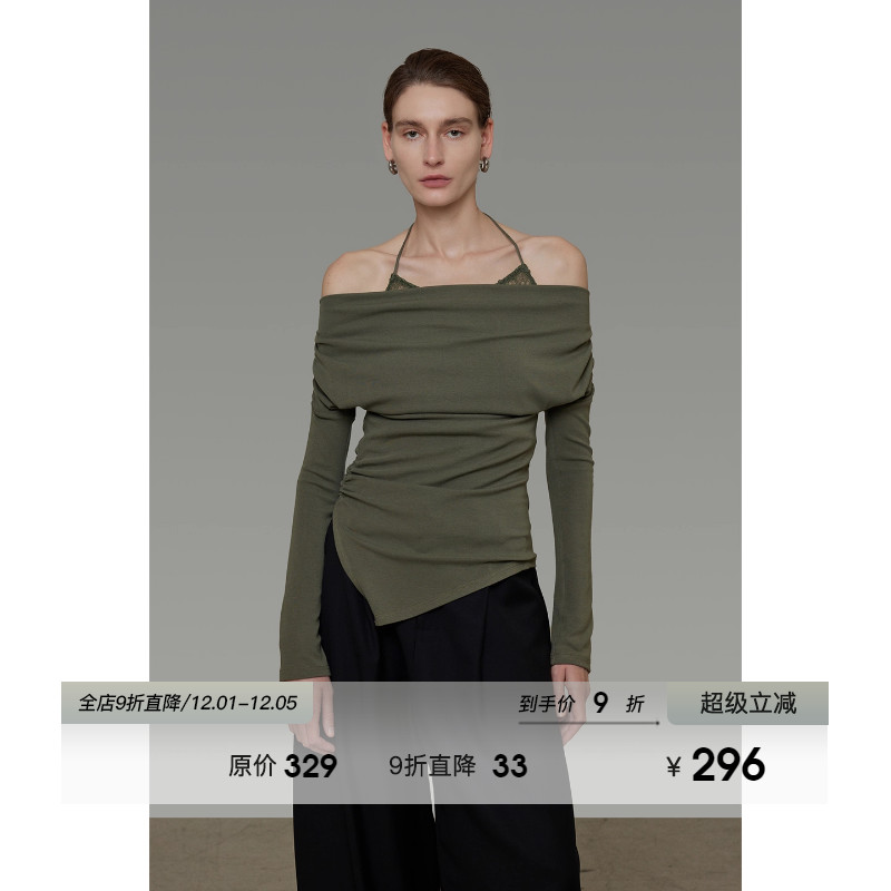 UNSPOKEN露肩挂脖一字领针织衫