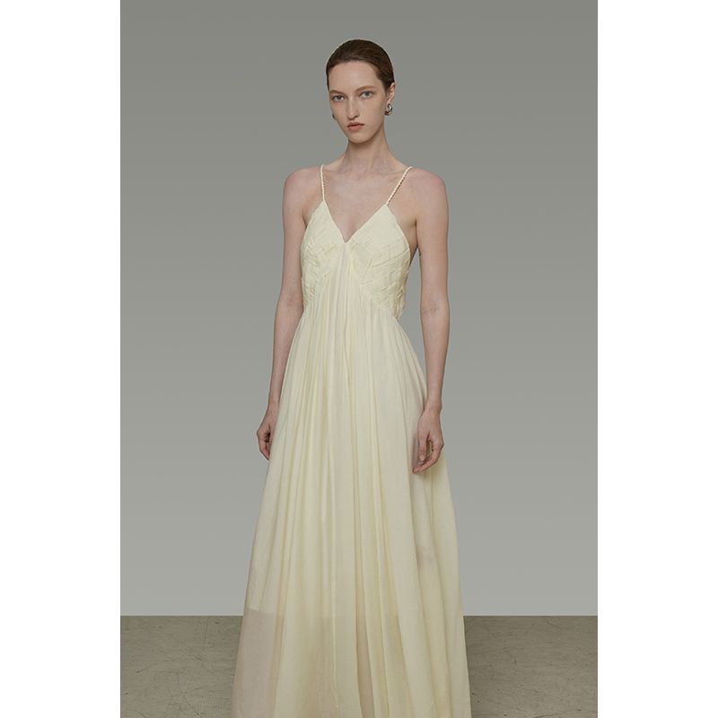 UNSPOKEN法式无袖V领吊带连衣裙女2025夏季新款气质度假风长裙子