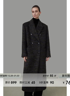 UNSPOKEN廓形西装羊毛大衣女2025冬季新款简约高级感长款毛呢外套