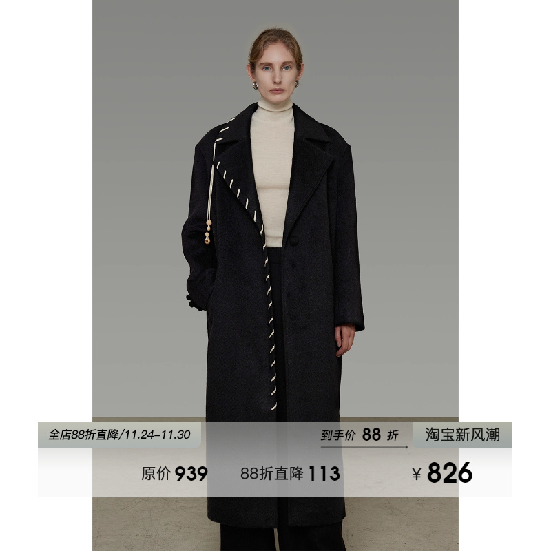 UNSPOKEN撞色大翻领单面呢大衣