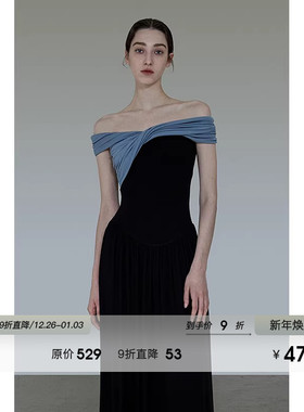 UNSPOKEN针织连衣裙两穿小众设计裙子撞色法式高级感收腰显瘦长裙