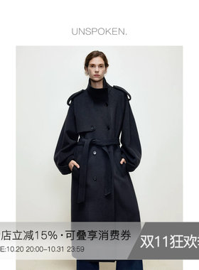 UNSPOKEN法式泡泡袖毛呢大衣女长款设计感宽松气质高级感呢子外套