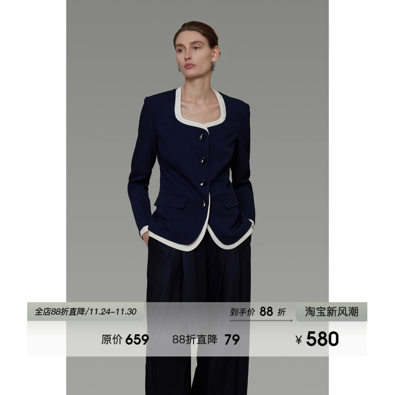 UNSPOKEN撞色方领收腰外套